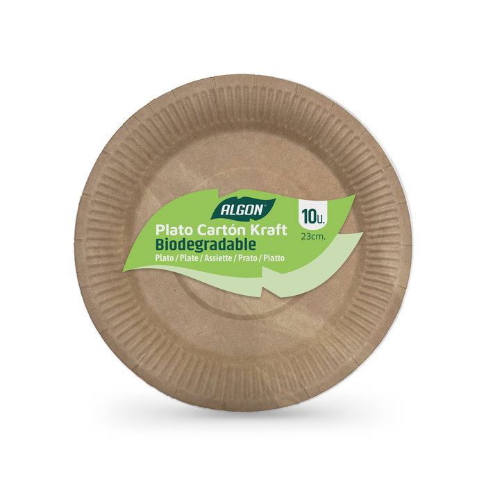 Algon Set 10 Platos de Cartón Kraft 23 cm (18 Unidades)