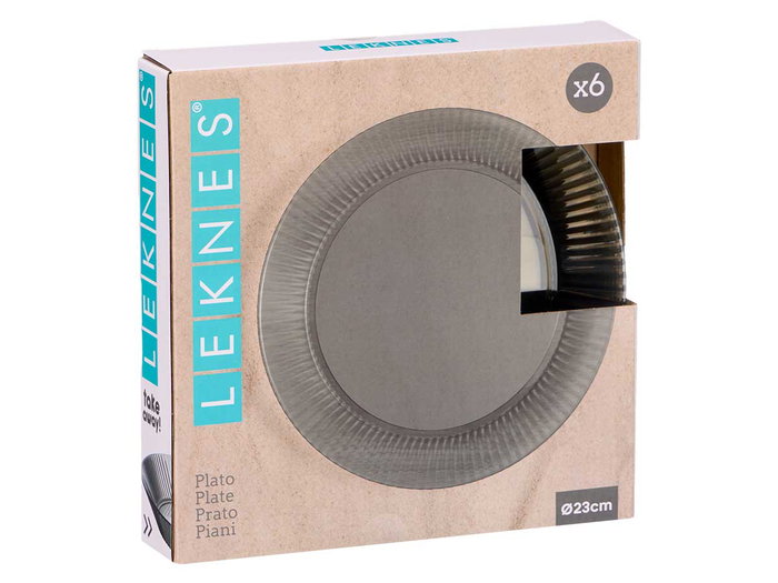 Leknes Plato Rayas Gris 23 cm Diámetro Plástico (Set de 24)