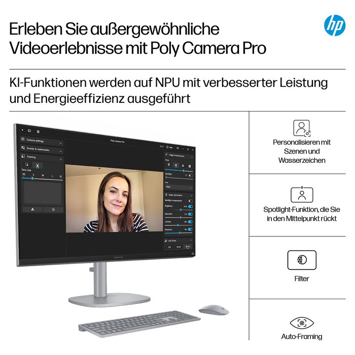 HP OmniStudio X 27-cs1470ng - PC Todo-en-uno 27" UHD, Core Ultra 7 258V, 32GB RAM, 1TB SSD, Windows 11 (BX9J0EA#ABD, Silber/Plateado)