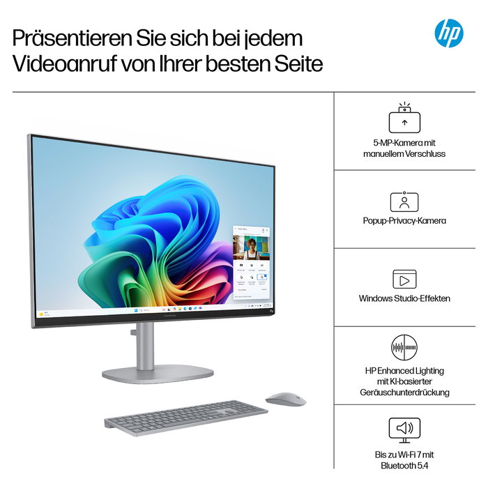 HP OmniStudio X 27-cs1470ng - PC Todo-en-uno 27" UHD, Core Ultra 7 258V, 32GB RAM, 1TB SSD, Windows 11 (BX9J0EA#ABD, Silber/Plateado)
