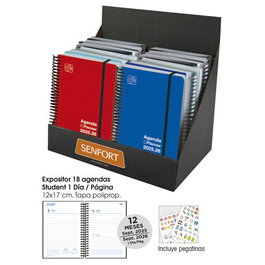 Agenda Escolar (2025-26) Senfort Student Unicolor Espiral Tapa Pp Con Goma 120X170 D/P Surtido Expositor De 18