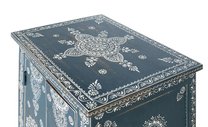 GINER Y COLOMER Mueble Auxiliar Pintado a Mano en Madera de Mango y MDF, Color Azul y Blanco GINER Y COLOMER Mueble Auxiliar Pintado a Mano en Madera de Mango y MDF, Color Azul y Blanco