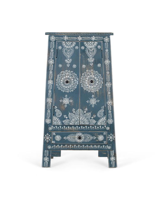 GINER Y COLOMER Mueble Auxiliar Pintado a Mano en Madera de Mango y MDF, Color Azul y Blanco GINER Y COLOMER Mueble Auxiliar Pintado a Mano en Madera de Mango y MDF, Color Azul y Blanco