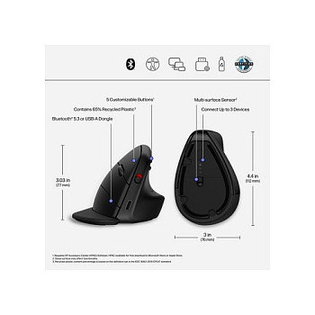HP Ratón Ergonómico Vertical 925 Inalámbrico Negro HP Ratón Ergonómico Vertical 925 Inalámbrico Negro
