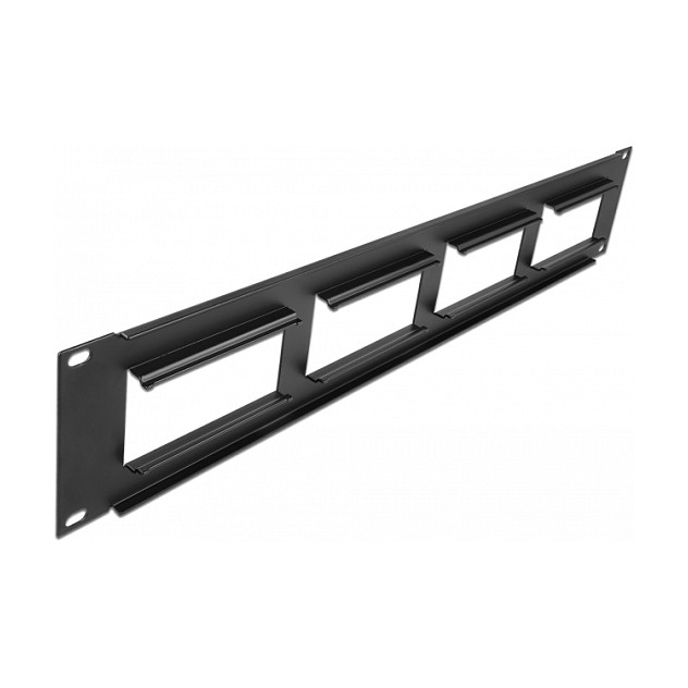 DeLOCK Patch Panel 19 Pulgadas Rack 2HE con 4 Recortes de 90.5x45.2mm, Negro Metálico, 482.6x87x13.1mm