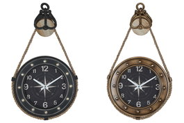 DKD Home Decor Reloj de Pared con Polea, Surtido de 2 Unidades en Hierro y Cristal