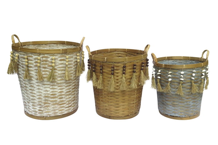 DKD Home Decor Set de 3 Cestas de Bambú Multicolor DKD Home Decor Set de 3 Cestas de Bambú Multicolor