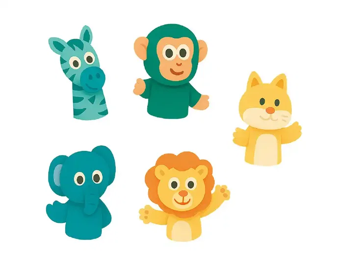 Imaginovo Marionetas de Dedos Tiny Tales PVC Selva Blister 5 Unidades Surtidas, Juguete Educativo para Niños de +3 Años