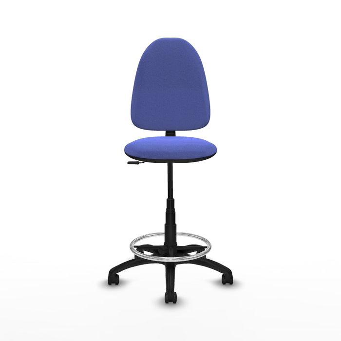 Taburete Aýna con mecanismo Contacto permanente básico tapizada con Tela color Azul claro. Equipado con Base poliamida negra, Sin brazos y Ruedas de parqué