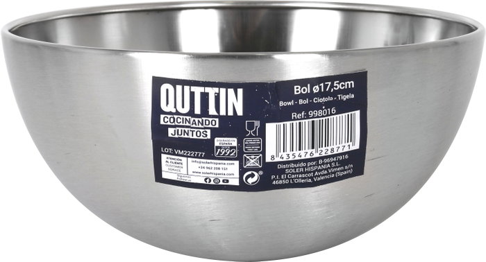 Quttin Set de 18 Cuencos para Aperitivo de Acero Mate 108 Bol Aperitiv.Acero Mate 17.5 Quttin