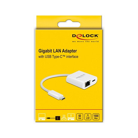 DeLOCK Adaptador USB Type-C™ a Gigabit LAN con Power Delivery, Blanco