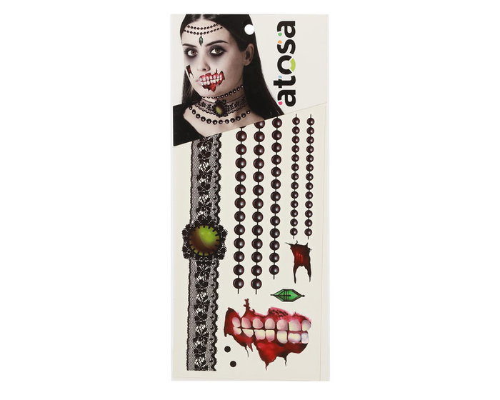 Tatuaje Facial Vampiresa Colgantes Dientes Ensangrentados Halloween