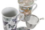 DKD Home Decor Mug para Infusiones Shabby de Porcelana y Acero Inoxidable Multicolor Lila con Mariposas 280ml Apto Microondas y Lavavajillas 11 x 8.5 x 11 cm