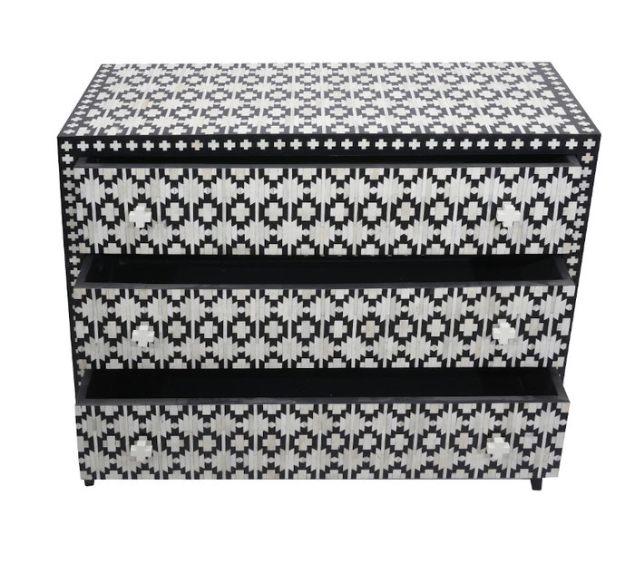 DKD Home Decor Cómoda Bone 23 Negra Bicolor 100x85x40 cm Hecha a mano con Hueso y Hierro