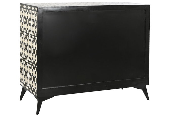 DKD Home Decor Cómoda Bone 23 Negra Bicolor 100x85x40 cm Hecha a mano con Hueso y Hierro