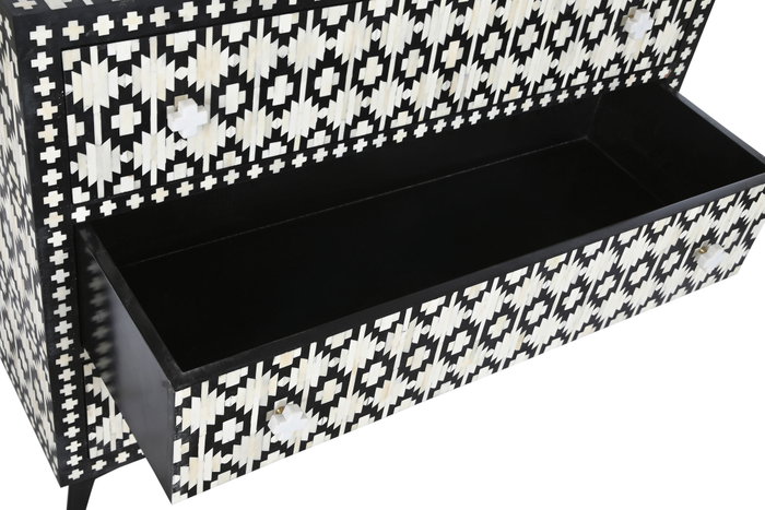 DKD Home Decor Cómoda Bone 23 Negra Bicolor 100x85x40 cm Hecha a mano con Hueso y Hierro