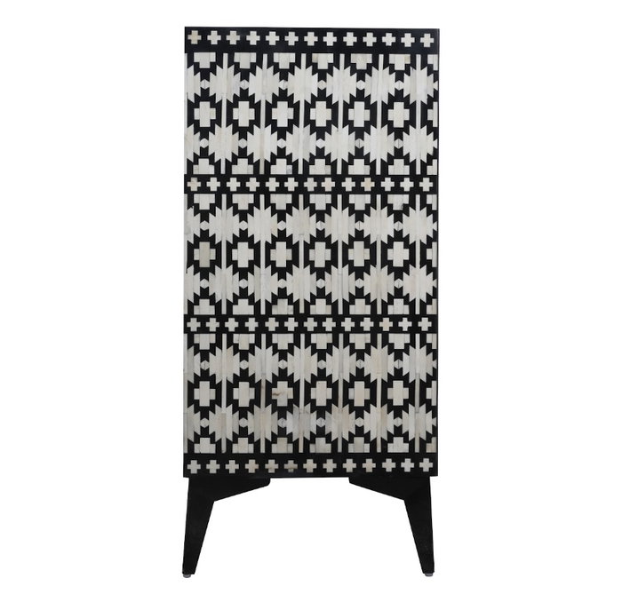 DKD Home Decor Cómoda Bone 23 Negra Bicolor 100x85x40 cm Hecha a mano con Hueso y Hierro