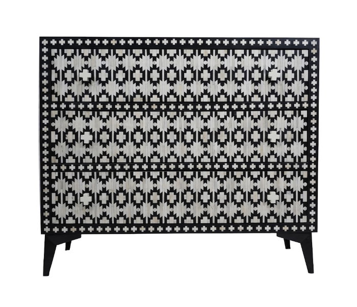 DKD Home Decor Cómoda Bone 23 Negra Bicolor 100x85x40 cm Hecha a mano con Hueso y Hierro