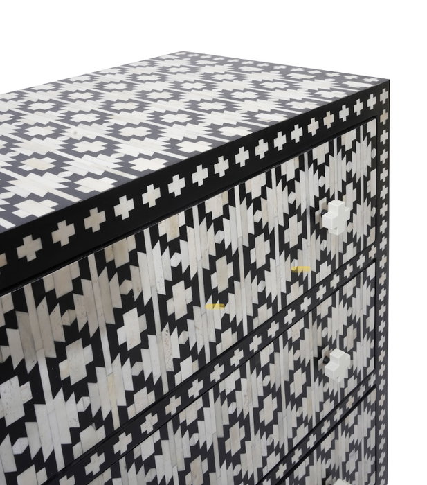 DKD Home Decor Cómoda Bone 23 Negra Bicolor 100x85x40 cm Hecha a mano con Hueso y Hierro