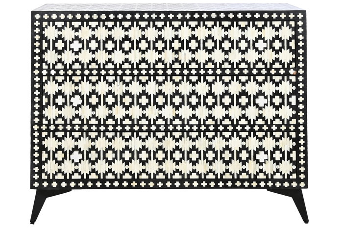 DKD Home Decor Cómoda Bone 23 Negra Bicolor 100x85x40 cm Hecha a mano con Hueso y Hierro