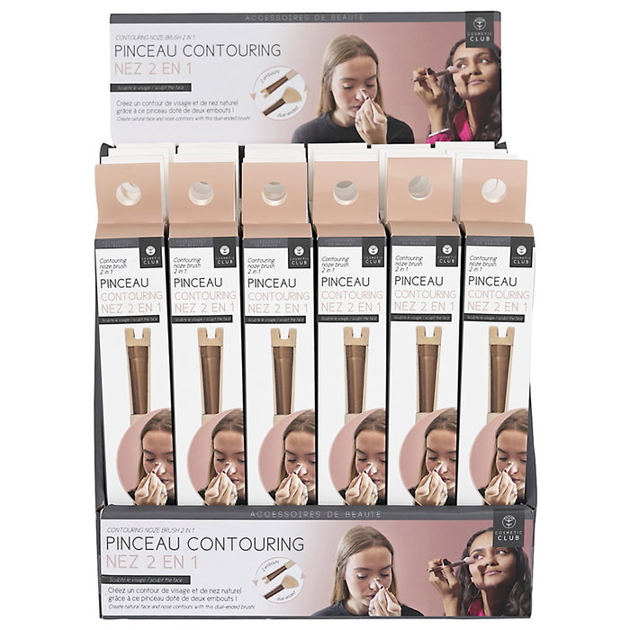 Cosmetic Club Brocha Contorno Nariz 2 en 1 - Pincel para Definir y Difuminar Laterales de la Nariz, Herramienta para Esculpir con Puntas Redondeada y Plana Tipo Horquilla, 15 cm