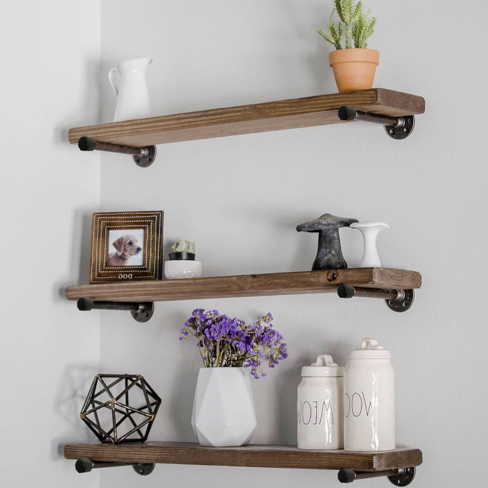 Hanah Home Boruraf087 Estantería de tubo de pared, madera de abeto y metal, 60 cm ancho x 8 cm alto x 14 cm prof. nogal y negro Hanah Home Boruraf087 Estantería de tubo de pared, madera de abeto y metal, 60 cm ancho x 8 cm alto x 14 cm prof. nogal y negro