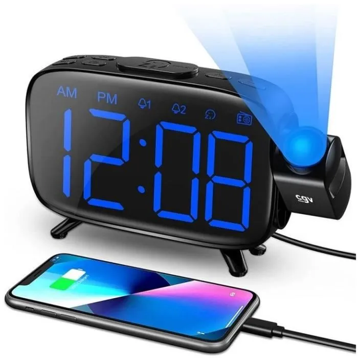 CGV CR-P10 Radio Despertador con Proyección de Hora, Doble Alarma y Botones Grandes
