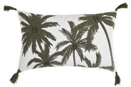 DKD Home Decor Cojín Boho Algodón Blanco y Verde 50 x 30 cm Pack 2 Unidades
