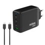 Nilox Cargador Universal GaN 100W con 4 Puertos y Cable USB-C a USB-C de 2m Negro