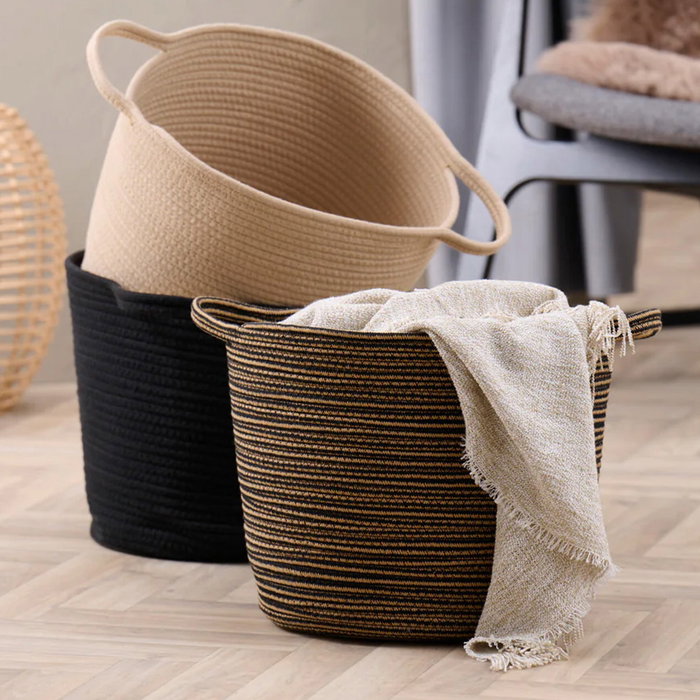 Day Cesta Redonda trenzada con asas, 35 cm diámetro x 29 cm altura, cuerda de poliéster y polipropileno, colores surtidos (arena, negro)