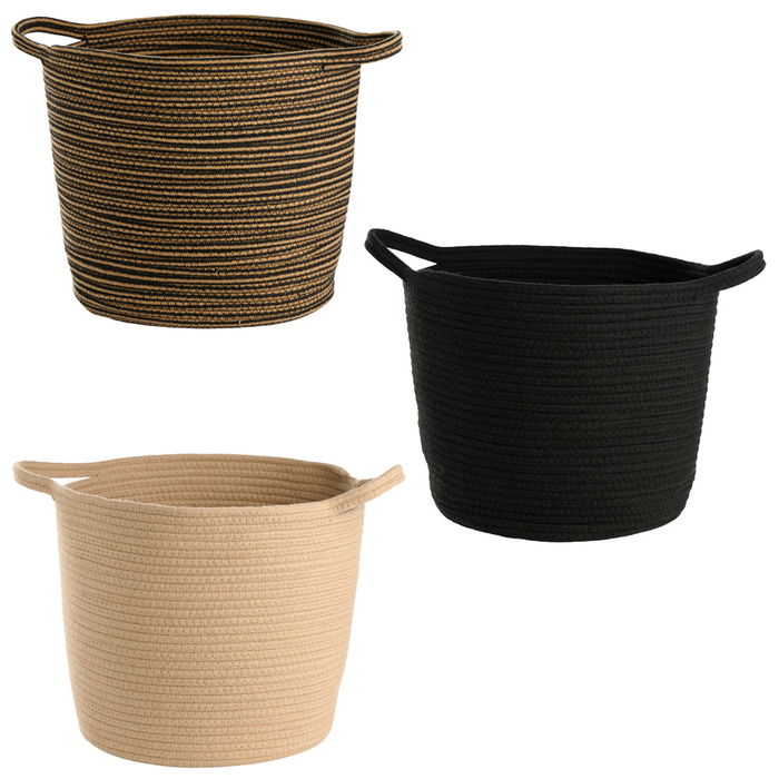 Day Cesta Redonda trenzada con asas, 35 cm diámetro x 29 cm altura, cuerda de poliéster y polipropileno, colores surtidos (arena, negro)