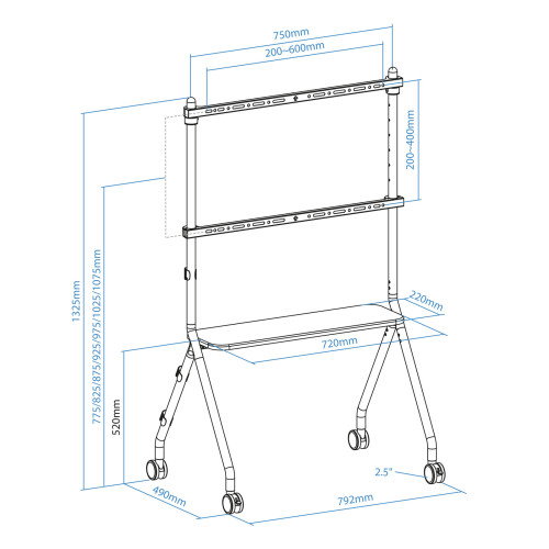Tooq iLOVE FS20207M-W Soporte de Suelo con Ruedas para TV 49-80 pulgadas, Blanco y Haya