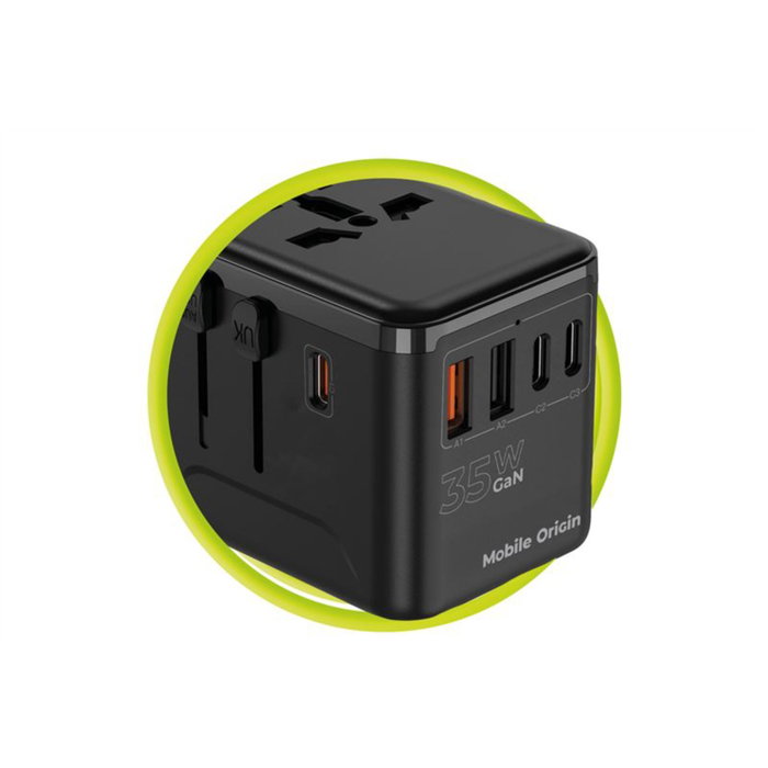 Mobile Origin Adaptador de Viaje GaN 35W PW4 EU/UK/US/AUS 3C+2A Mobile Origin Adaptador de Viaje GaN 35W PW4 EU/UK/US/AUS 3C+2A