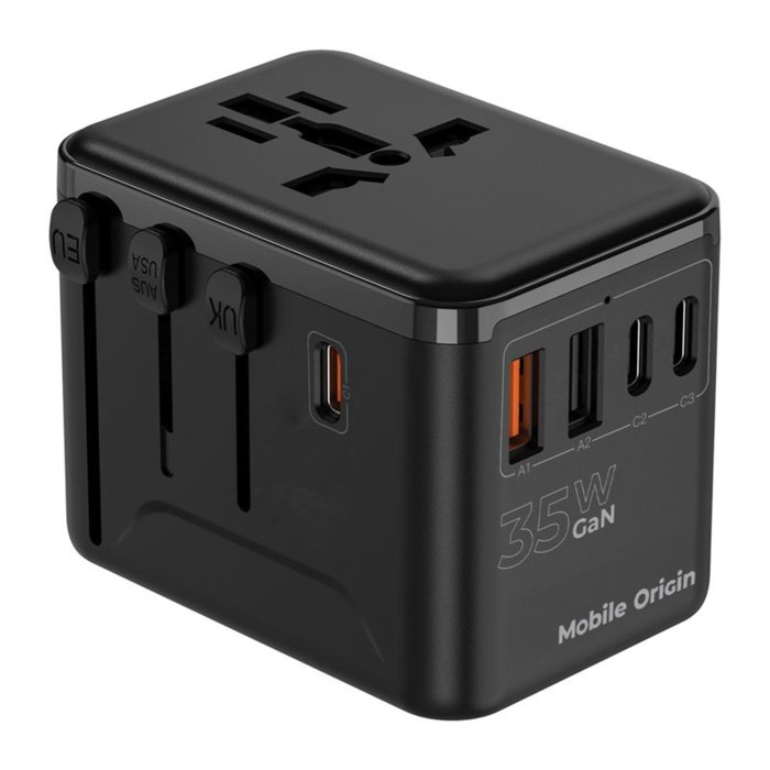 Mobile Origin Adaptador de Viaje GaN 35W PW4 EU/UK/US/AUS 3C+2A Mobile Origin Adaptador de Viaje GaN 35W PW4 EU/UK/US/AUS 3C+2A