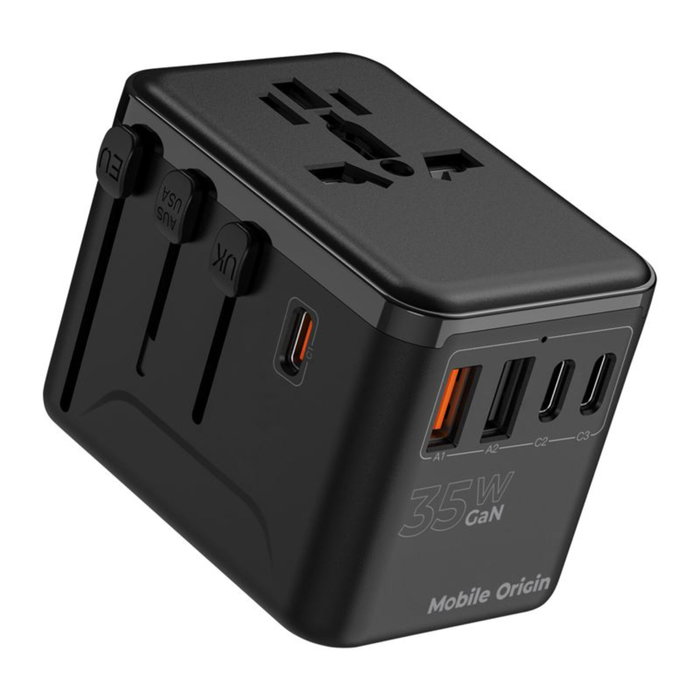 Mobile Origin Adaptador de Viaje GaN 35W PW4 EU/UK/US/AUS 3C+2A Mobile Origin Adaptador de Viaje GaN 35W PW4 EU/UK/US/AUS 3C+2A