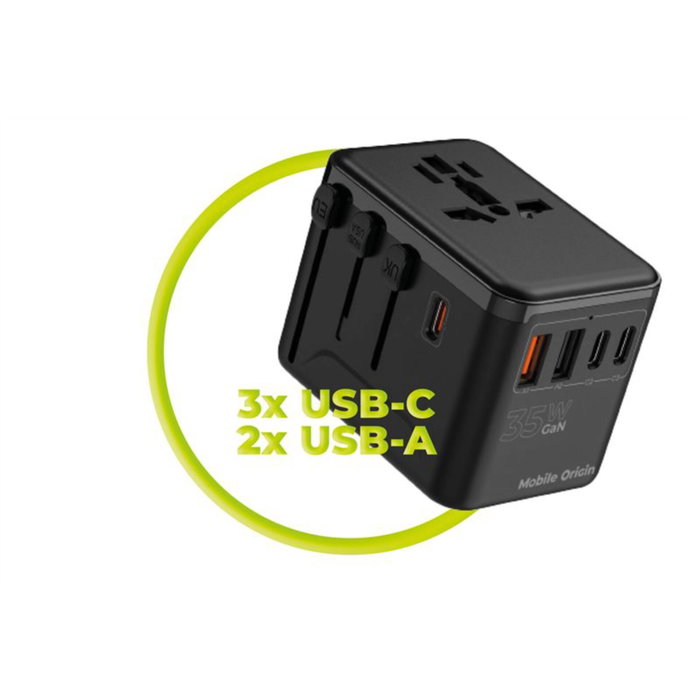 Mobile Origin Adaptador de Viaje GaN 35W PW4 EU/UK/US/AUS 3C+2A Mobile Origin Adaptador de Viaje GaN 35W PW4 EU/UK/US/AUS 3C+2A