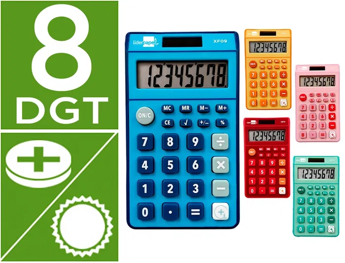 Liderpapel Calculadora xf14 Bolsillo 8 Dígitos Solar y Pila 115x65x8 mm Expositor 16 Unidades Colores Liderpapel Calculadora xf14 Bolsillo 8 Dígitos Solar y Pila 115x65x8 mm Expositor 16 Unidades Colores