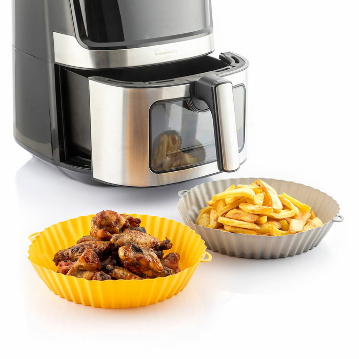 Pack de 4 Cestas de Silicona con Asas para Freidora de Aire y 2 Pinceles de Cocina InnovaGoods