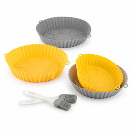 Pack de 4 Cestas de Silicona con Asas para Freidora de Aire y 2 Pinceles de Cocina InnovaGoods