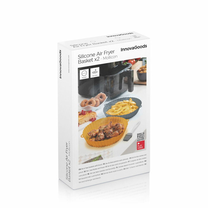 Pack de 4 Cestas de Silicona con Asas para Freidora de Aire y 2 Pinceles de Cocina InnovaGoods