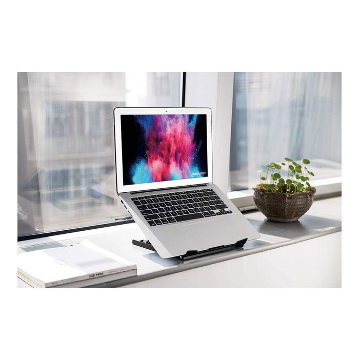 MANHATTAN Soporte para Portátil y Tablet Ajustable, 5 Posiciones, para Pantallas 10"-15.6", Superficie Antideslizante, Hasta 5 kg, Acero Negro