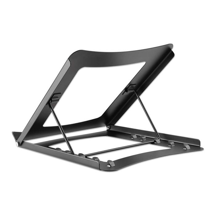 MANHATTAN Soporte para Portátil y Tablet Ajustable, 5 Posiciones, para Pantallas 10"-15.6", Superficie Antideslizante, Hasta 5 kg, Acero Negro