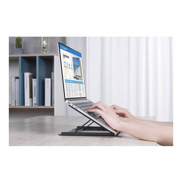 MANHATTAN Soporte para Portátil y Tablet Ajustable, 5 Posiciones, para Pantallas 10"-15.6", Superficie Antideslizante, Hasta 5 kg, Acero Negro