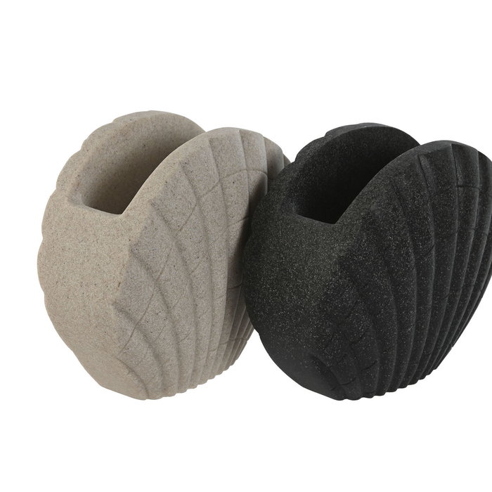 DKD Home Decor Set de 2 Vasos de Resina Crema y Gris