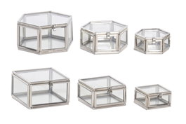 DKD Home Decor Joyero Moderno Plateado Transparente 7 x 4 x 7 cm Set de 3