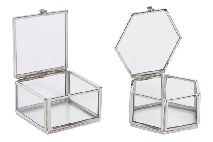 DKD Home Decor Joyero Moderno Plateado Transparente 7 x 4 x 7 cm Set de 3