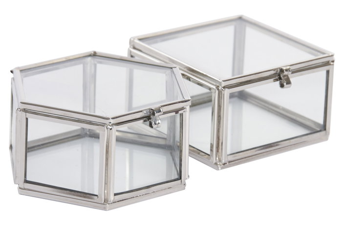 DKD Home Decor Joyero Moderno Plateado Transparente 7 x 4 x 7 cm Set de 3