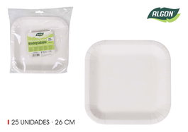 Algon Set 25 Platos Cuadrados Cartón Natural 26 cm (15 Unidades)