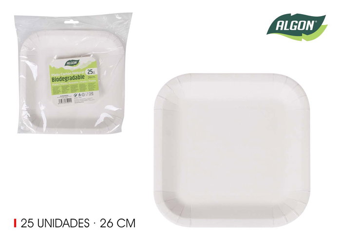 Algon Set 25 Platos Cuadrados Cartón Natural 26 cm (15 Unidades) Algon Set 25 Platos Cuadrados Cartón Natural 26 cm (15 Unidades)