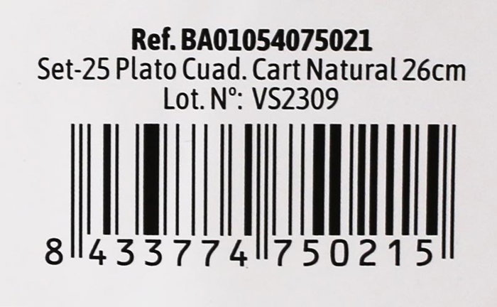 Algon Set 25 Platos Cuadrados Cartón Natural 26 cm (15 Unidades)